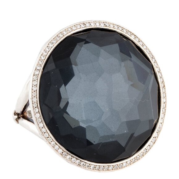 IPPOLITA DIAMOND 0.34 CTW & QUARTZ & HEMATINE SS DOUBLET STELLA COCKTAIL RING - Picture 1 of 8